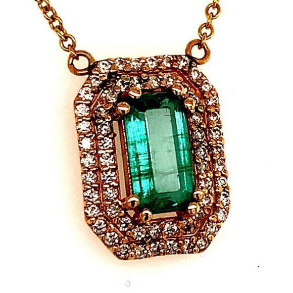 Natural Emerald Diamond Necklace 14k Gold 1.21 TCW 16" Certified $4,950 112176 - Picture 11 of 13